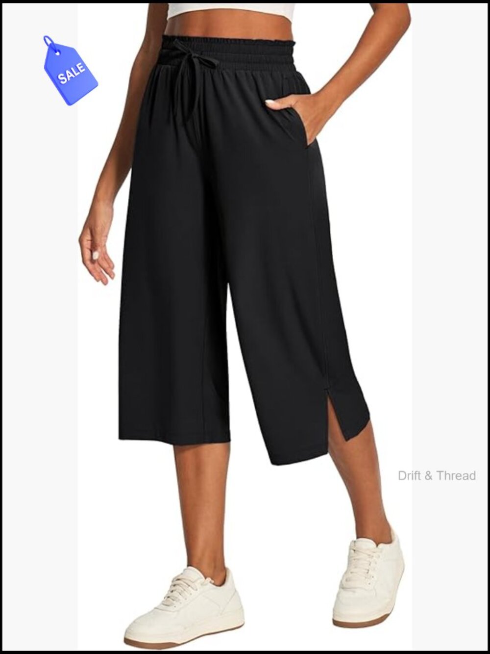 Wide Leg Capri Pants Lightweight Quick Dry High Waisted Drawstring Gaucho